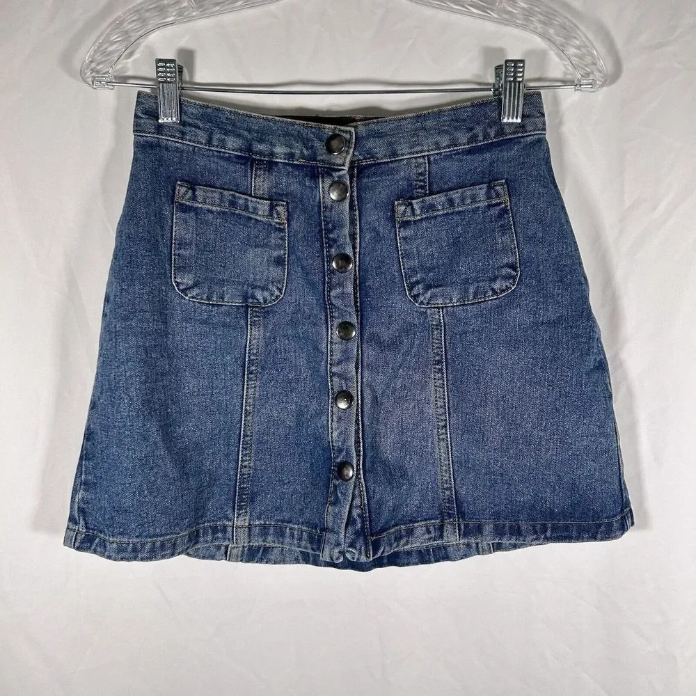 Urban Outfitters Jean Skirt Women's XS Medium Wash Snap Button Front